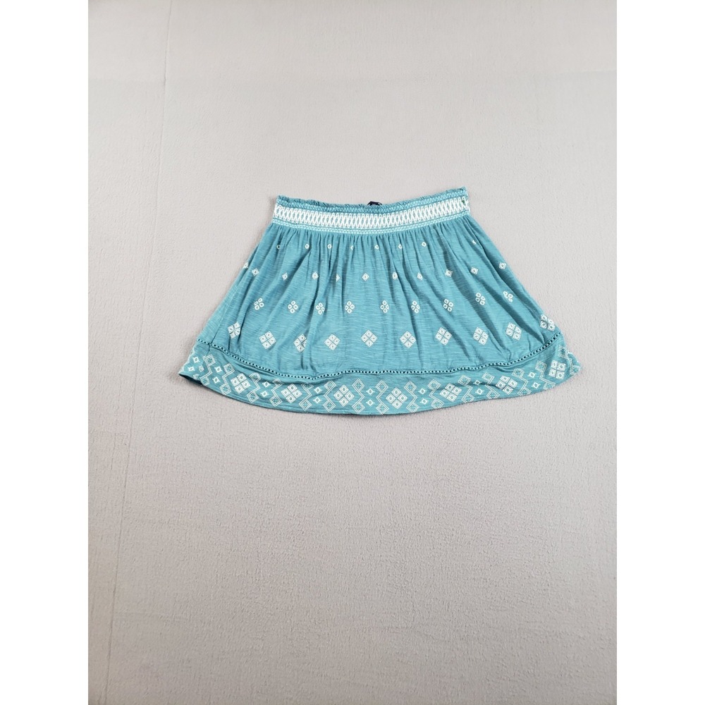 Aeropostale Women Mini Skirt S Blue Geometric Elastic Waist Pull On Party Wear